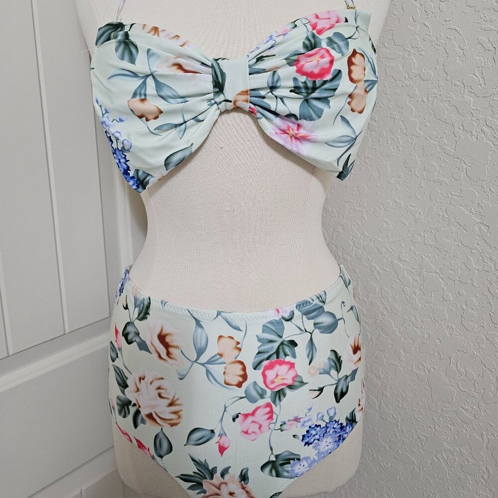 Mint 2 piece floral swimsuit bikini